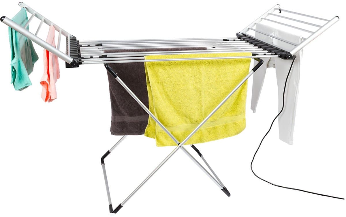 Eleganca Elektrisch Droogrek XL – 170 x 61 x 105 cm – Verwarmd Wasrek voor Kleding en Handdoeken – Extra groot - Timer met Touchscreen – Elektrisch – 220-240V - 310W - IPX1 - Zilver — afbeelding 1