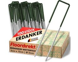 FLOORDIREKT Grondanker Haringen voor Kunstgras - Stabiele & Corrosiebestendige - Voor Kunstgras, Onkruidvlies, Schutting, Tent, Camping & Tuin - Gemaakt van Ijzerdraad - U-Vorm - 100 stuks - 15 x 3 cm