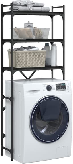 Wasmachine rek - Opbergrek - Wasmachine meubel - Opbouwmeubel - Toilet Rek - 67x25x163 cm - Hout - Zwart — thumbnail 1