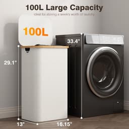 BOTC Wasmand - Wassorteerder - 105L Capaciteit - Bamboe Wasmand met Deksel - 73*44*33cm - Crème wit — thumbnail 4