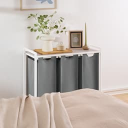 Blumtal Wasmand met 3 vakken - Wasmand met betonlook plank - Metalen frame - Wasmand met poten - Wit en grijs — thumbnail 4