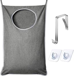 Grijs - Vuile kledingzakken kunnen achter de deur worden gehangen-Ophangbare Wasmand - Opvouwbare Wasmand - Plakhaakjes Zelfklevend - Deurhaakjes - Extra grote capaciteit - eenvoudig schoon te maken — thumbnail 1