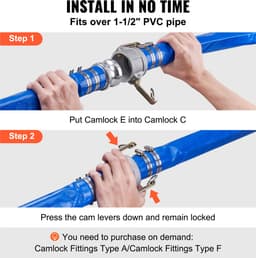 VEVOR Industrieslang 50,8mmx15,24m Platte Slang PVC Brandslang 58 PSI (4 Bar) Werkdruk Rioolslang 174 PSI (12 Bar) Barstdruk Bouwslang met Camlock C/E Aansluitingen, 4 Klemmen, Blauw — thumbnail 4
