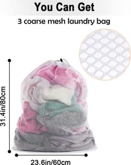 Wasnet voor wasmachine, herbruikbaar groot wasnet, waszak voor wasmachine met trekkoordsluiting, set van 3 waszakken, geschikt voor studentenflats, gezinnen en appartementsbewoners — thumbnail 3
