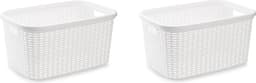 Plasticforte Wasmand - 2x stuks - 35 liter - rotan - wit - kunststof - 53 x 36 x 26 cm — thumbnail 1