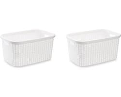 Plasticforte Wasmand - 2x stuks - 35 liter - rotan - wit - kunststof - 53 x 36 x 26 cm