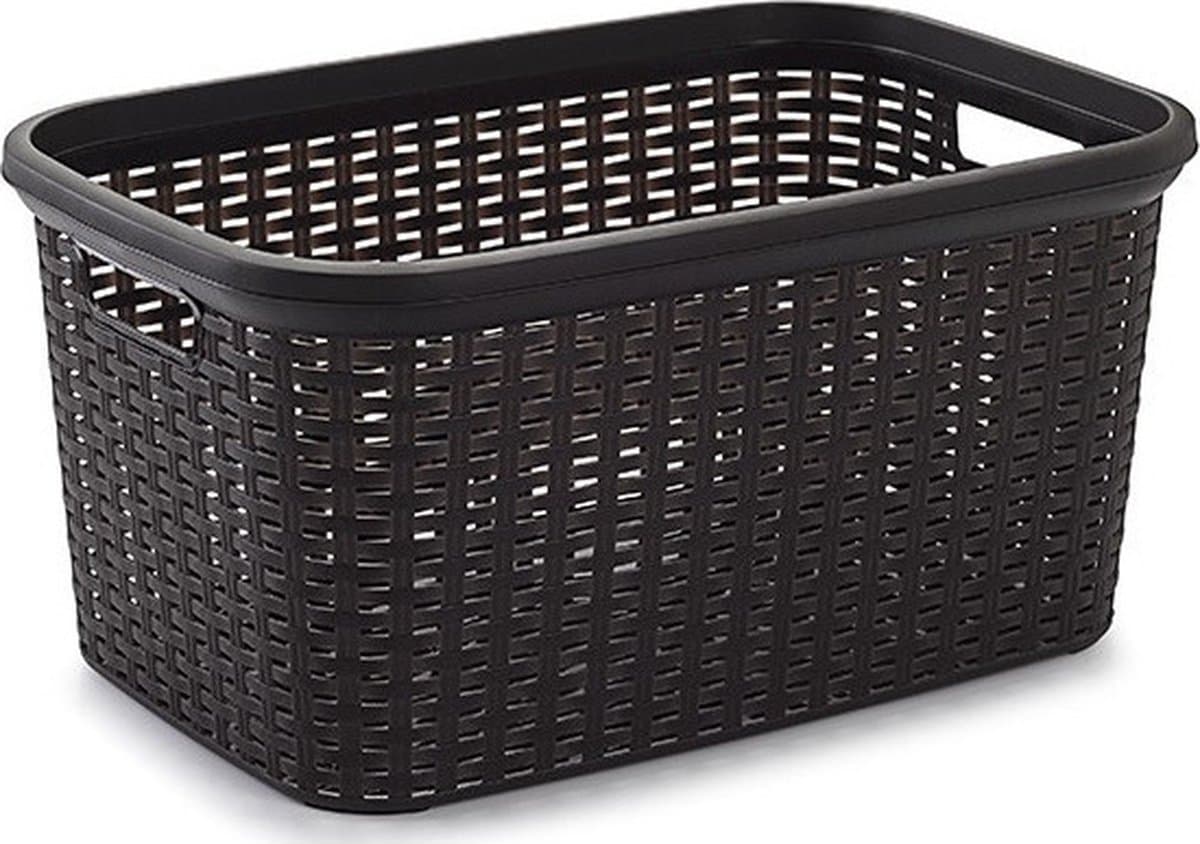 Plasticforte rotan wasmand - 35 liter - bruin - kunststof - badkamer - 53 x 36 x 26 cm — afbeelding 1