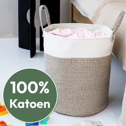 Wasmand Katoen - Opbergmand 52 ltr - Mand Rond met handvaten - Wasbox Opvouwbaar - Speelgoedmand — thumbnail 5