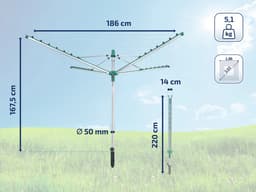 Leifheit droogmolen Linomatic 400 incl. bodemhuls - 40 m drooglengte - 4 wasmachineladingen — thumbnail 2