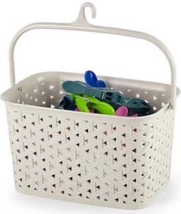 Plasticforte Wasknijpers ophang mandje aan haak - 23 x 17 x 13 cm - beige - gevlochten kunststof — thumbnail 2