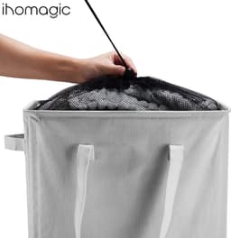 Wasmand met verlengde handgrepen, opvouwbare wasmand met wieltjes, smalle rechthoekige wasbak, opbergzak voor badkamer, slaapkamer, 40 l, 39 x 18,5 x 58 cm, lichtgrijs — thumbnail 5