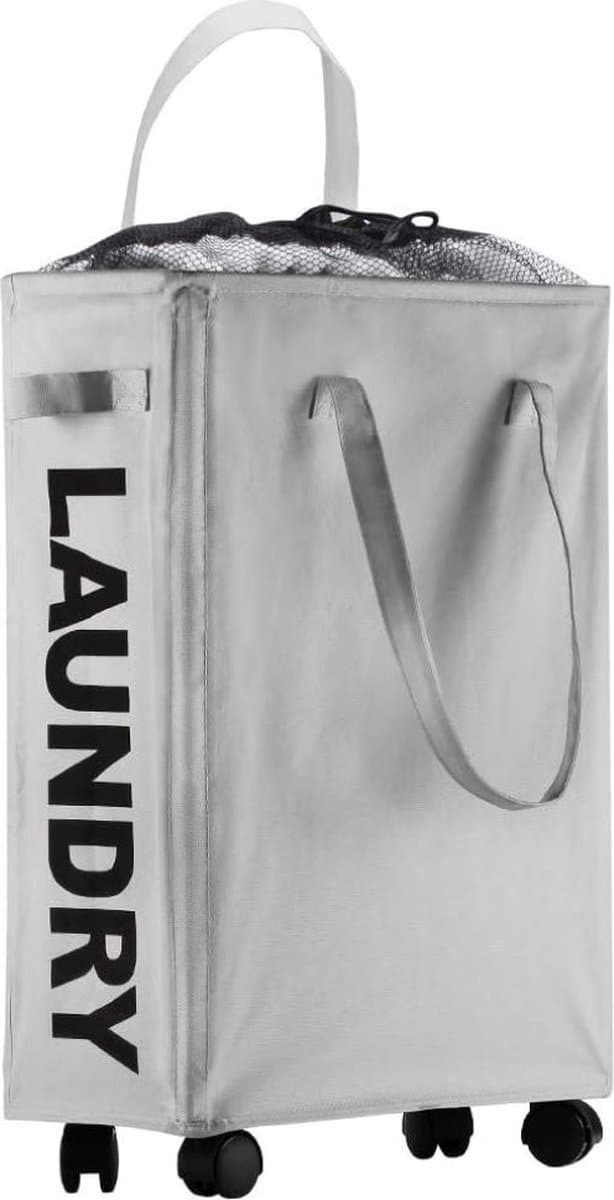 Wasmand met verlengde handgrepen, opvouwbare wasmand met wieltjes, smalle rechthoekige wasbak, opbergzak voor badkamer, slaapkamer, 40 l, 39 x 18,5 x 58 cm, lichtgrijs — afbeelding 1