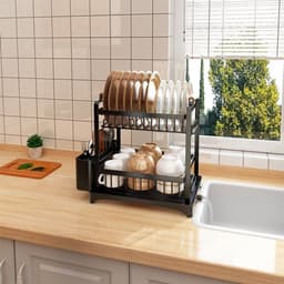 Afdruiprek – Droogrek – Serviesrek – Bestekrek – Keukenrek – 2-Laags RVS – Compact Zwart Design 36x26x37 cm — thumbnail 5