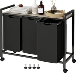 Ruime wasmand met 2 uitneembare zakken, rek en tafel | 3 x 11.5 gallon | Greige | 43.4L — thumbnail 1