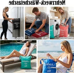 Grote waterdichte waszakken met ritssluiting en handvat voor reizen, fitness en camping - 2 stuks, 55 x 45 cm, grijs-roze — thumbnail 5
