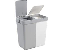 Wasmand - Wassorteerder - Wasmand opvouwbaar - Wasbox - Wasmand met touch deksel - Sumpas Wasmand - 2 vakken -80 Liter - 100% gerecycled plastic - Grijs/Wit