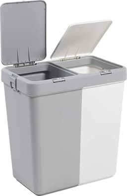 Wasmand - Wassorteerder - Wasmand opvouwbaar - Wasbox - Wasmand met touch deksel - Sumpas Wasmand - 2 vakken -80 Liter - 100% gerecycled plastic - Grijs/Wit — thumbnail 1