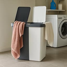 Wasmand - Wassorteerder - Wasmand opvouwbaar - Wasbox - Wasmand met touch deksel - Sumpas Wasmand - 2 vakken -80 Liter - 100% gerecycled plastic - Antrasit/Wit — thumbnail 3