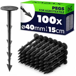 KADAX 100 stuks kunststof grondpennen – grondankers van 15 cm lang met een kopdiameter van 40 mm – grondankers voor het bevestigen van tuinvlies en onkruidvlies in de tuin — thumbnail 1