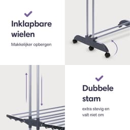 Wasrek Inklapbaar op Wieltjes - Droogmolen - Droogtoren Staand - Verplaatsbaar — thumbnail 5