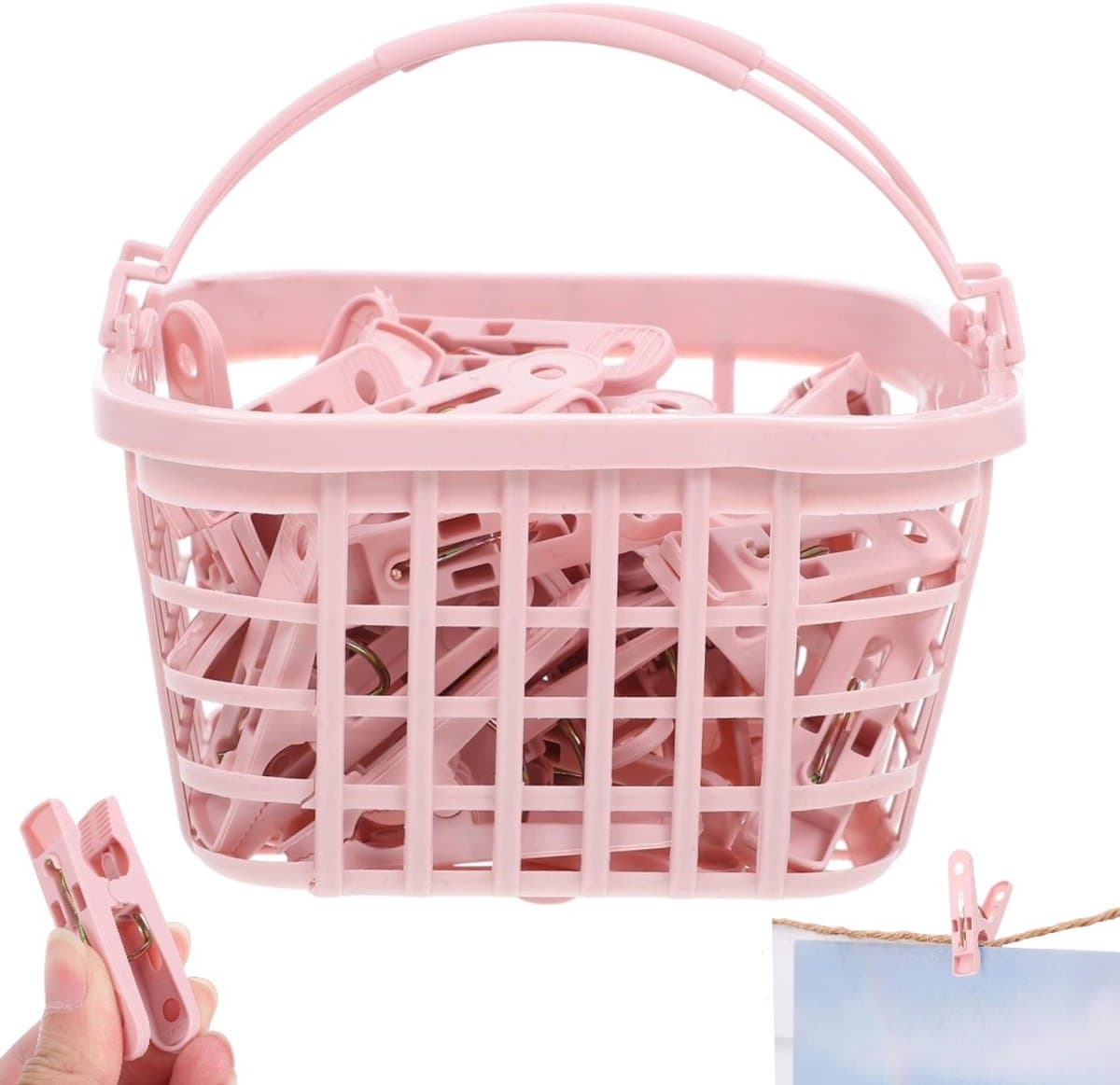 30 stuks - Plastic klemmen - Winddichte klemmen - Wasknijpers - Klemmen voor dekens en kleding - Roze - 9*9*6,5 cm - Plastic handdoekklemmen - Met opbergmandje - Te gebruiken voor het ophangen van handdoeken, dekens en dekbedden — afbeelding 1