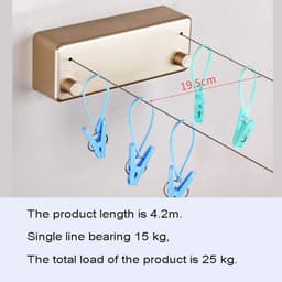 Opvouwbare Waslijn - Intrekbare Rol - Kleding Drogen - Telescopische Lengte - 4.2 Meter - Wit — thumbnail 2