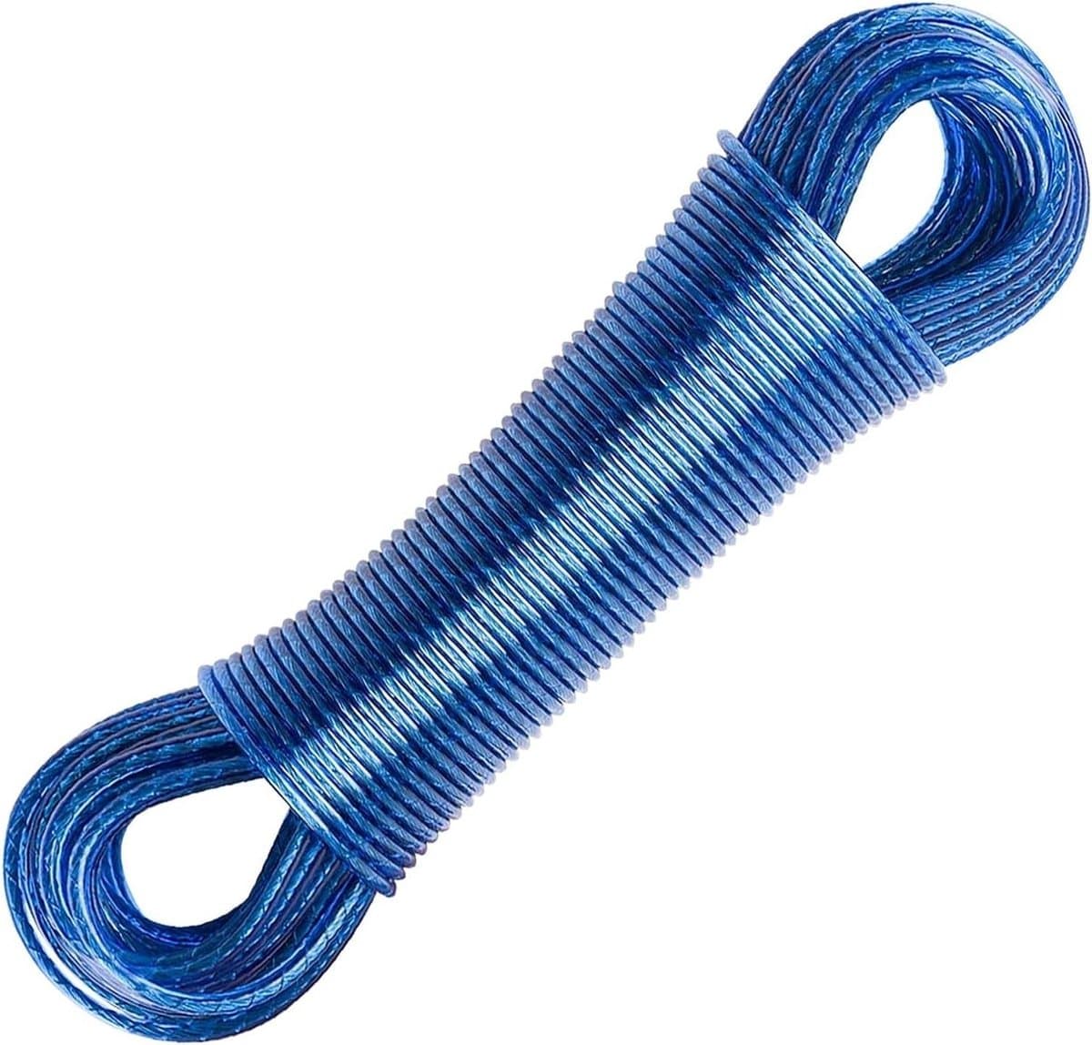 Waslijn Staaldraad - Waslijn Buiten Binnen - Kleding Drogen - Versterkt Staaldraad - 20 Meter - Blauw — afbeelding 1