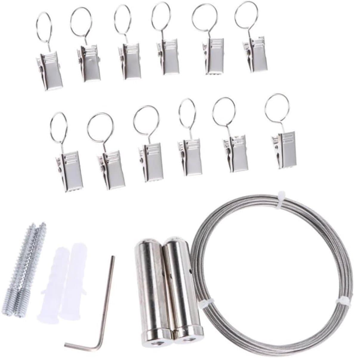 Waslijn Staalkabel - Kledinglijn Koord - Kleding Drogen - Met 12 Clips - 3 Meter - Zilver — afbeelding 1