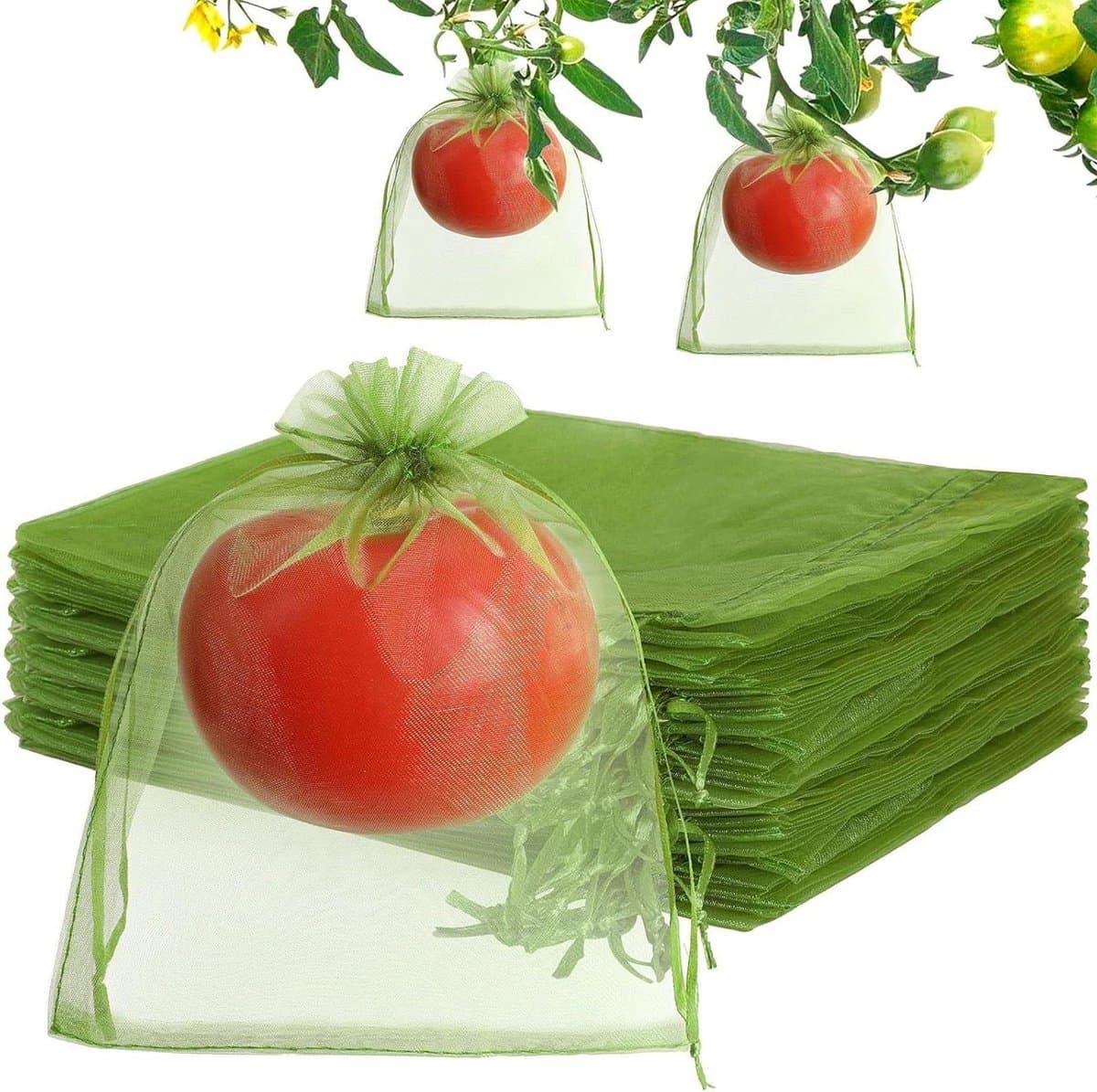 Fruitnetzakken - Beschermzakken Insectennet - Fruit Beschermen - Met Trekkoord - 15 x 20 cm - Groen — afbeelding 1