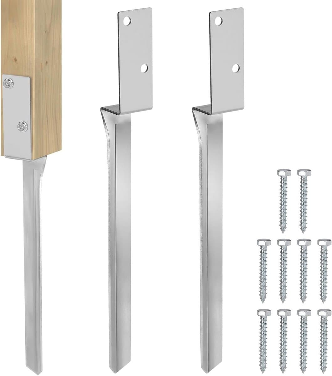 Dailygoods- Grondankers - Set van 2 - Thermisch verzinkt staal - Bodemhuls 4 x 50 cm - L-vorm - Geschikt voor houten palen - Weerbestendig - Paalankers — afbeelding 1