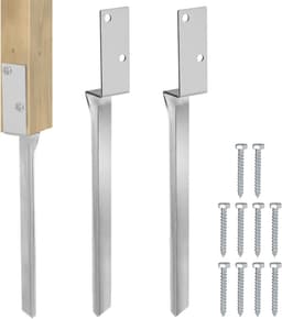 Dailygoods- Grondankers - Set van 2 - Thermisch verzinkt staal - Bodemhuls 4 x 50 cm - L-vorm - Geschikt voor houten palen - Weerbestendig - Paalankers — thumbnail 1