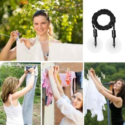 Waslijn voor op reis - Intrekbare waslijn - Kleding drogen - Met haken - 250 cm uitgerekt - Zwart — thumbnail 2
