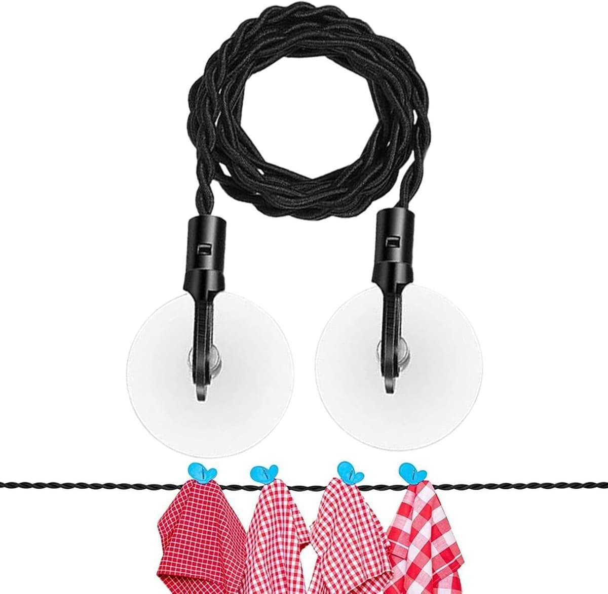 Waslijn voor op reis - Intrekbare waslijn - Kleding drogen - Met haken - 250 cm uitgerekt - Zwart — afbeelding 1