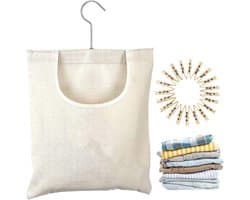 Wasknijperzak met Klemmen - Wasknijpertas Draaibaar - Wassen Organiseren - Brede Vulopening - 32 x 27 cm - Beige