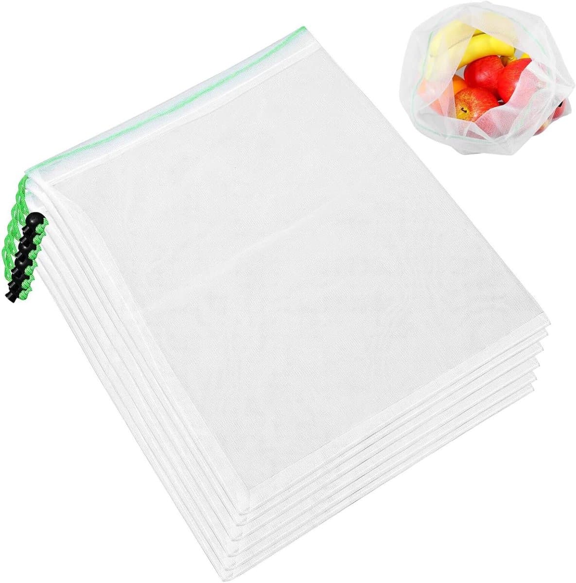 Herbruikbare Mesh Groentenzakken - Netzakken Fruit en Groente - Verse Opslag - Ademend Polyester Net - 35x30cm - Wit — afbeelding 1