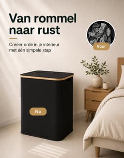 SOVARA Wasmand 3 vakken - 160L - Zwart - Bamboe wassorteerder - 3 uitneembare waszakken — thumbnail 3