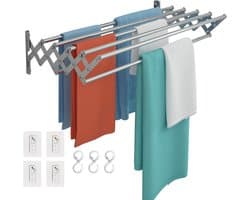 YOR® Wanddroogrek Inklapbaar - Wanddroogrek - Zilver - 80cm x 18cm x 10cm; 1.72 kg
