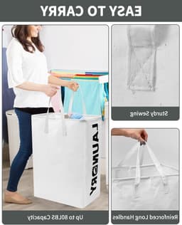 Opvouwbare wasmand 2-pack 75 liter met deksel - wasverzamelaar, smalle wasmand voor badkamer en woonkamer, 60 x 40 x 34 cm. — thumbnail 2