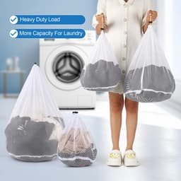 2-stuks Waszak van mesh - Trekkoordtas - Opbergtas van mesh - kledingtas met trekkoord - Verdikte mesh tas - Waszak - Opbergtas - anti-klit en anti-vervorming - 70*50 cm - Voor kleding, ondergoed, lakens, enz. - Wit — thumbnail 3