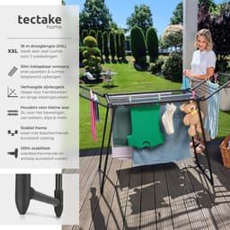 tectake® Droogrek - Wasrek - 18 Meter Drooglengte - Inklapbaar - Staand - Droogrekken met 2 Houders voor Kleine Was - Hoge Zijvleugels voor Lange Kleding - Zwart — thumbnail 2