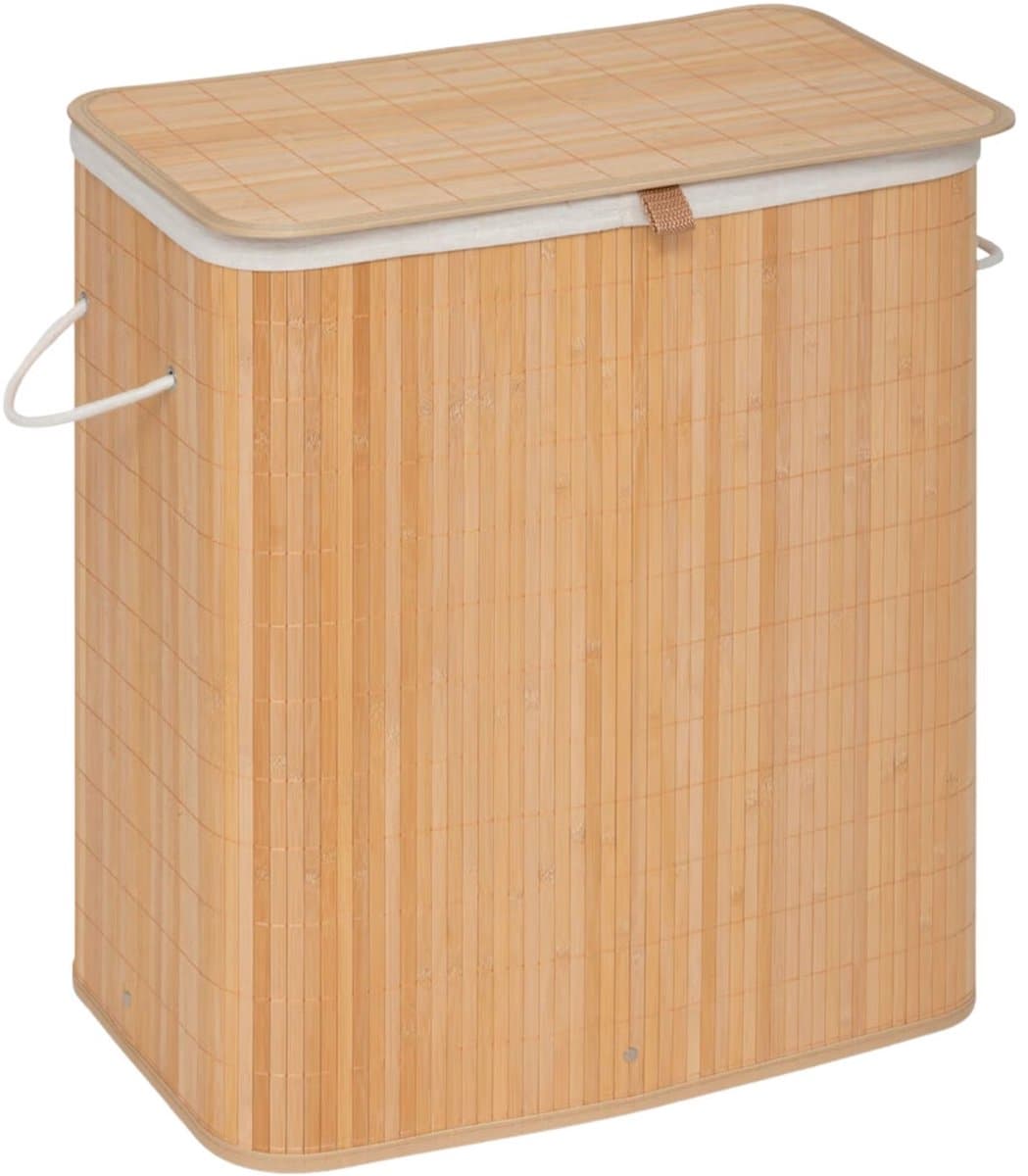 5Five Wasmand dubbel compartiment - bamboe - met deksel - naturel - 52 x 32 x 63 cm - 100 liter — afbeelding 1