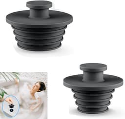 Set van 2 - Badkuipstop - Wastafelstop - Douchestop - Badkuipstop - Wastafelstop - Pijpstop - BPA-vrij - Siliconenmateriaal - Geschikt voor badkuipen, wastafels, enz. - Eén grote en één kleine - Zwart — thumbnail 1