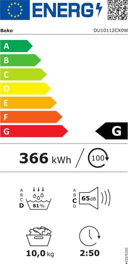 Beko DU10112CX0W wasdroger Vrijstaand Voorbelading 10 kg Wit — thumbnail 2