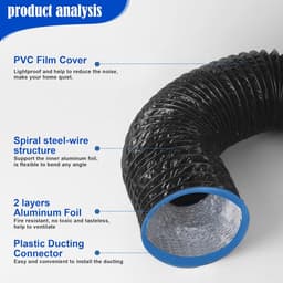 Afvoerslang Flexibel - Ventilatieslang PVC - Lucht Afvoeren - Inclusief Klembanden - 3 Meter - Zwart — thumbnail 4