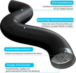 Afvoerslang - Flexibele buis - Ventilatie en afvoer - Hittebestendig aluminium - 150mm 5 meter - Zwart — thumbnail 4