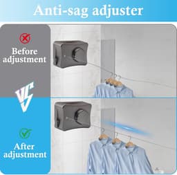 Waslijn Binnen - Droglijn Intrekbaar - Kleding Drogen - Anti-doorzakken Ontwerp - 5.1 Meter - Grijs — thumbnail 5