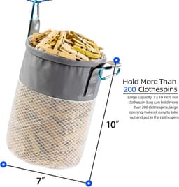 Wasknijper Tas - Kledinghanger Opberger - Kleding Droge Houden - Trekkoord Sluiting - 7 x 10 Inch - Grijs — thumbnail 4