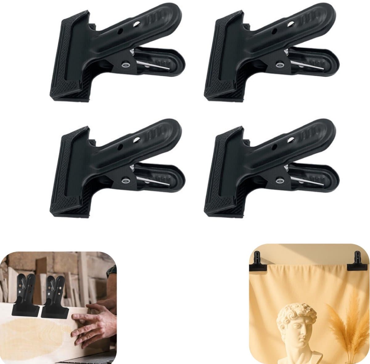 4 stuks rek - veerclips - fixeerklem - wasknijper - doekfixeerklem - tentfixeerklem - metalen klem - antislip - winddicht - waterdicht - opbergaccessoires - geschikt voor kleding, doeken, tentdoeken (zwart, 11*8cm) — afbeelding 1