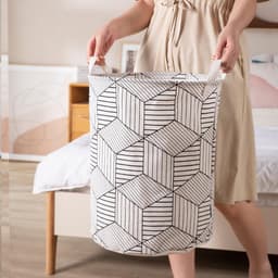 1 stuk - Wasmand - Katoen/linnen wasmand - Opbergemmer - Opbergtas - Opvouwbaar - Katoen/linnen materiaal - Waterdicht - Geschikt voor het opbergen van vuile kleding, speelgoed en huishoudelijke artikelen - 43*35 cm - Witte kubus — thumbnail 3