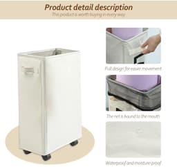 Dailygoods- Wasmand met Wieltjes - Opvouwbaar - 4 Vakken - Beige - Wasmand met Deksel - Geurpreventie - Eenvoudige Verplaatsing - Wascontainer — thumbnail 4